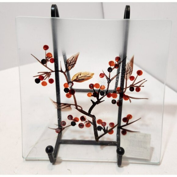 Yankee Candle Berry Crackle Candle Tray Small Square Red Orange Brown New - Picture 2 of 7
